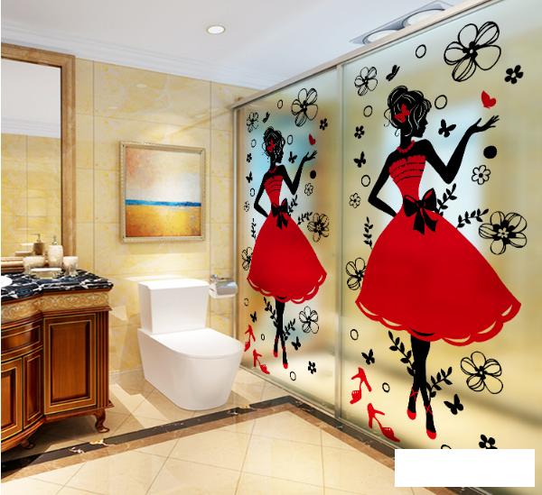 [HCM]Decal Dán Kính Cao Cấp - Cô Gái Đầm Đỏ ( 60x116cm )-DK1001B
