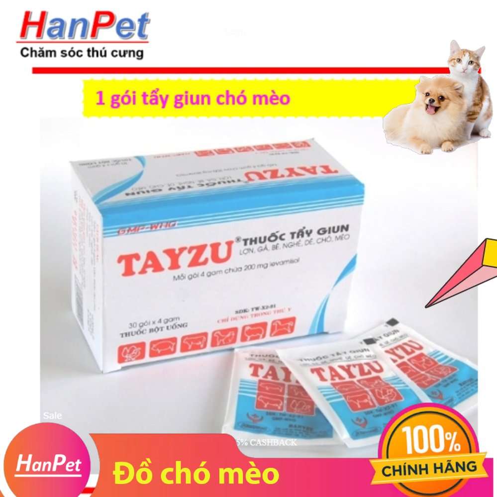Hanpet - Thu ốc tẩy giun /xổ giun /xổ lãi chó mèo gói 4gr dạng bột
