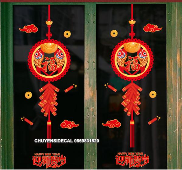 [HCM]Decal trang trí Tết - Cặp Dây răng cưa Cá Chép Đỏ pháo