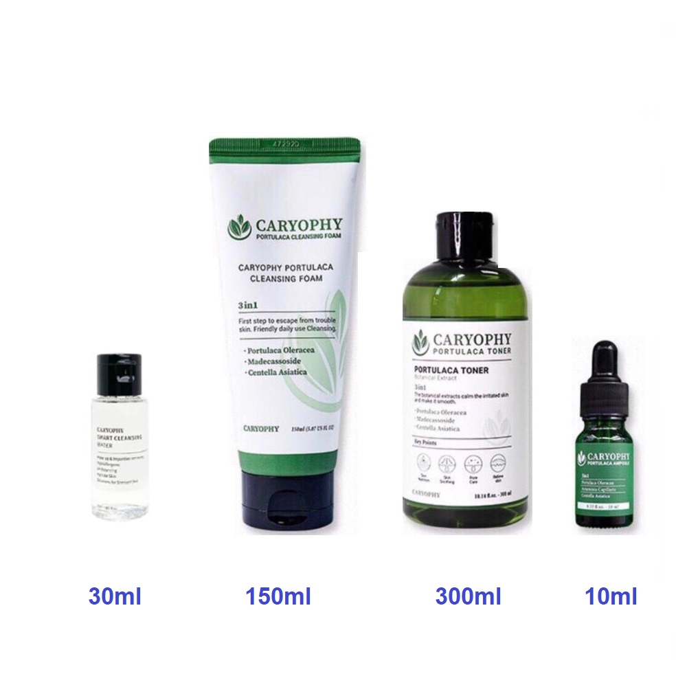 Combo 4 Sản Phẩm Giảm Mụn, Ngừa Thâm Do Mụn Caryophy (Tẩy trang + Sữa rửa mặt + Toner + Serum)