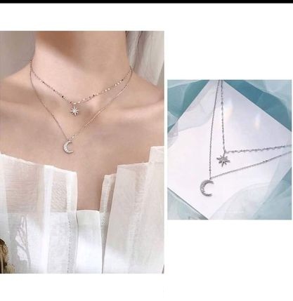 Dây chuyền bạc kép đôi mặt trăng sao