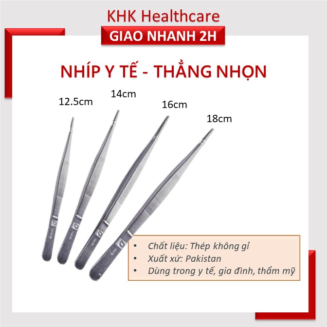 Nhíp y tế thẳng - nhọn - không mấu dùng để gắp bông băng, dụng cụ trong y tế, spa, thẩm mỹ