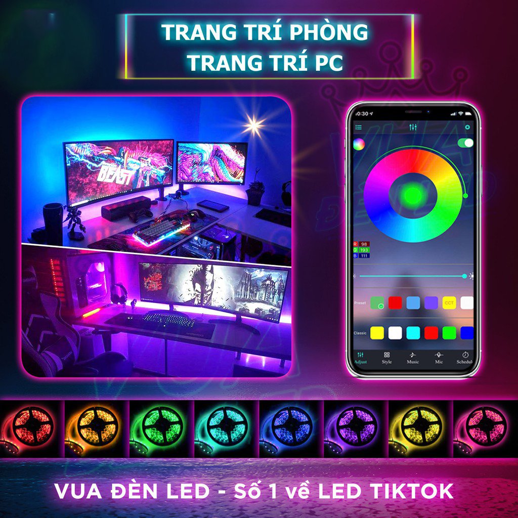 Bộ Dây Đèn LED Đuổi ARGB 5 Mét Dùng APP Nháy theo nhạc TIKTOK, Đèn LED Decor Phòng Ngủ, Trang Trí Nhà Cửa Ngày Lễ Tết