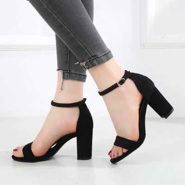 [HCM]Giày nữ sandal cao gót 5 phân đế vuông dự tiệc công sở quai ngang jerryshop0801