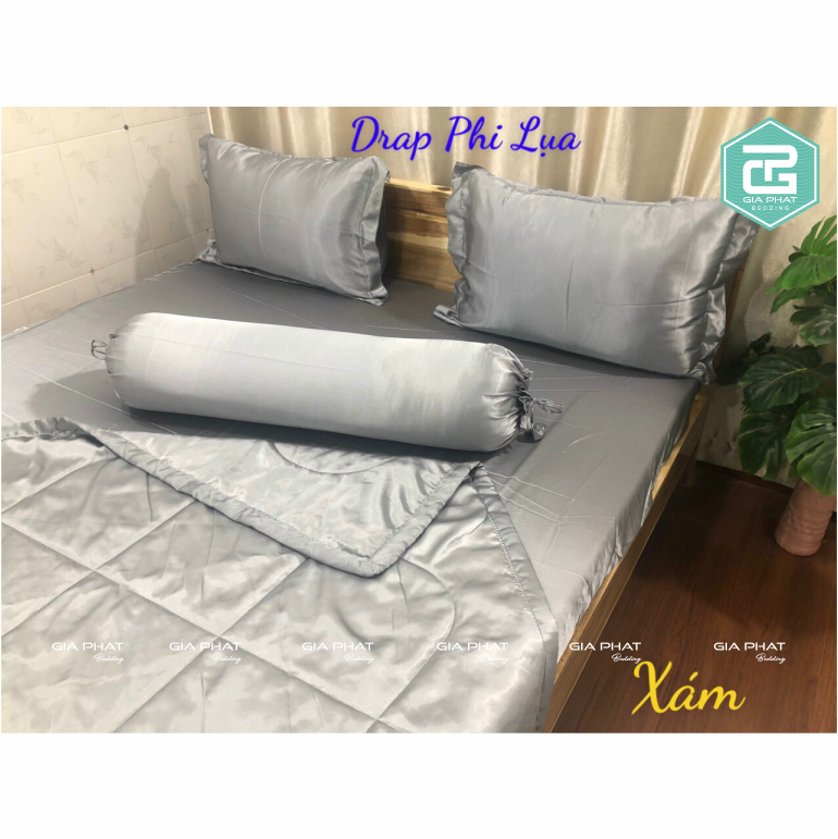 Bộ ga gối, Ga trải giường Phi lụa cao cấp 5 món ( 1 ga + 1 mền + 2 vỏ gối nằm + 1 vỏ gối ôm )