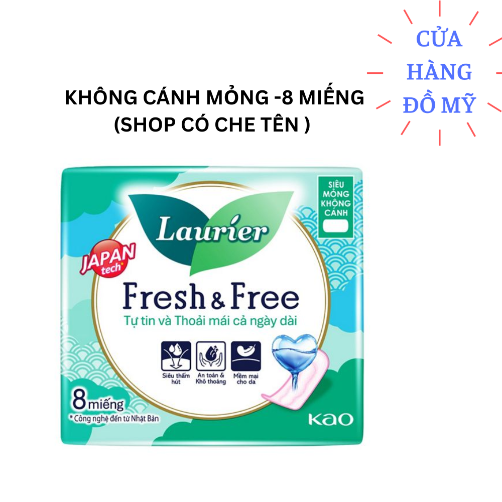 Băng vệ sinh Laurier Fresh and Free siêu mỏng không cánh 22,5cm 8 miếng dành cho ngày vừa và nhiều - Shop Hong1008