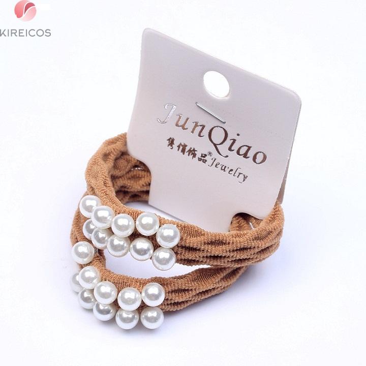 Set 2 Dây Cột Tóc Xoăn Chi Tiết Đan Cườm Màu Đen