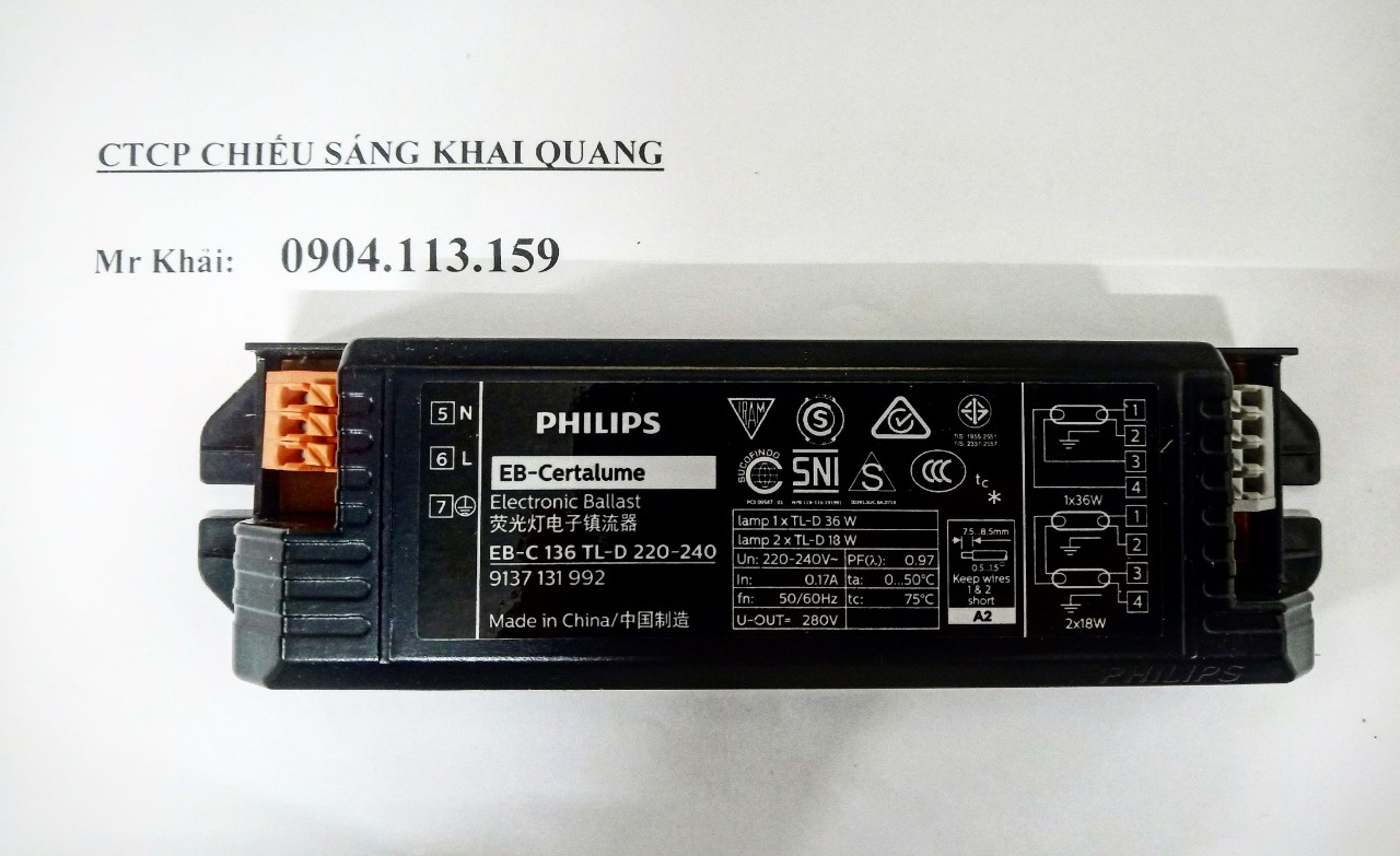Chấn lưu điện tử philips eb-c 136 tld màu đen