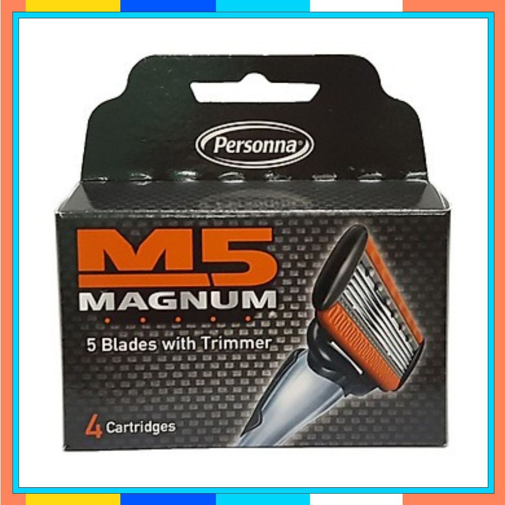 Cay dao va Hộp 4 lưỡi dao cạo râu M5 magnum Hàng nhập khẩu Mỹ