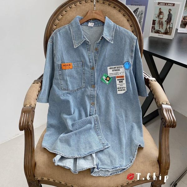 Áo sơ mi bò logo cộc tay