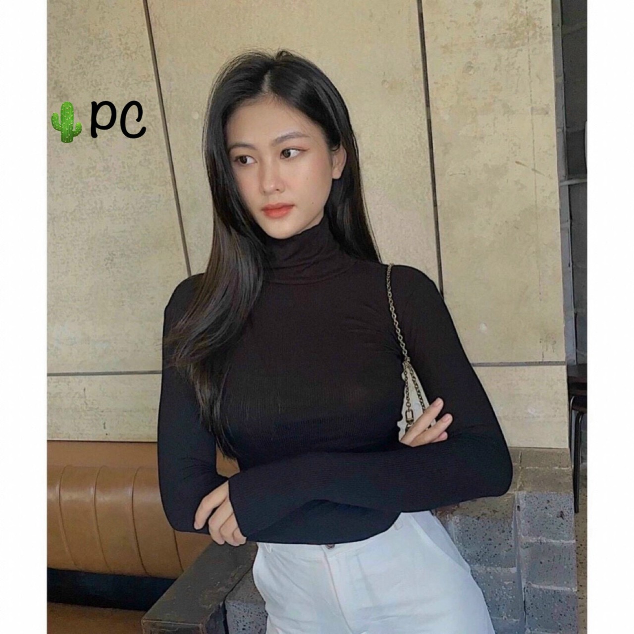 [SIÊU HOT] Áo thun gân cổ lọ tay dài croptop ôm body thời trang PC- áo thun nữ