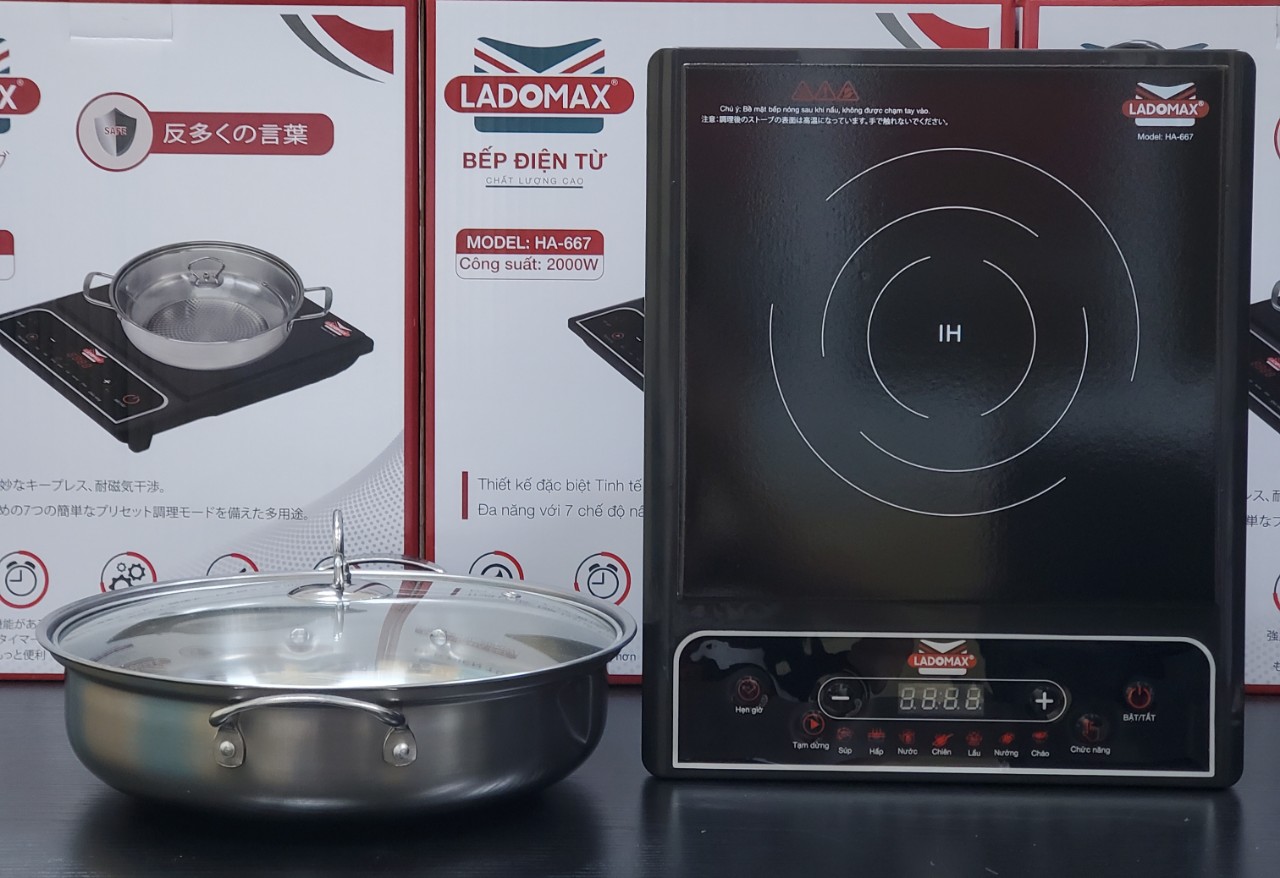 Bếp điện từ 1800w apechome / ladomax - tặng kèm nồi lẩu inox hàng chính hãng