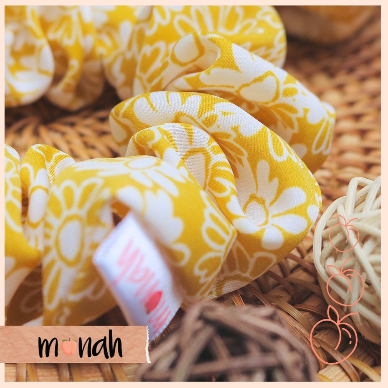Combo dây buộc tóc, cột tóc scrunchie và turban băng đô nữ hoa vàng nhí lụa mịn