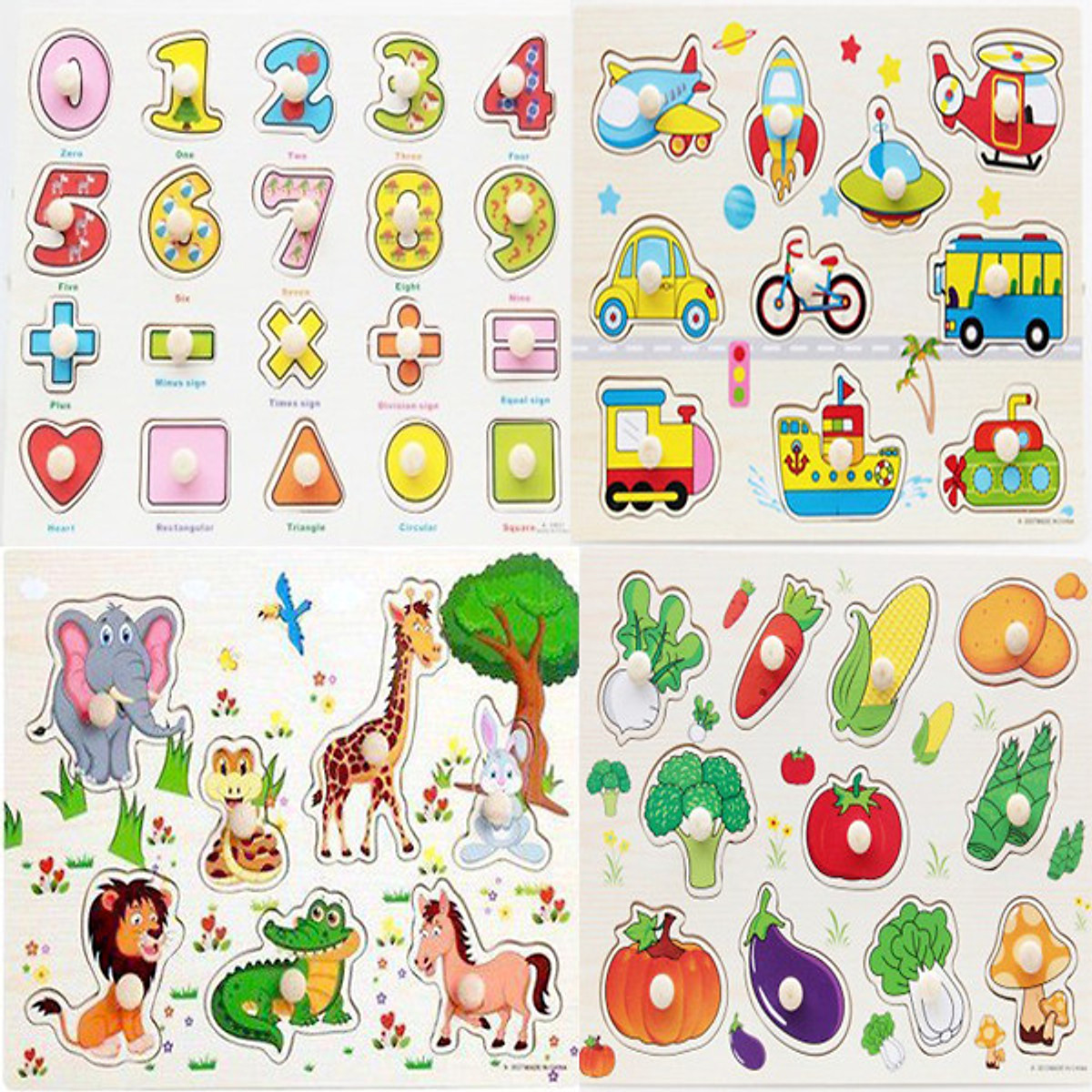 Combo 4 bảng đồ chơi ghép gỗ có núm cho bé