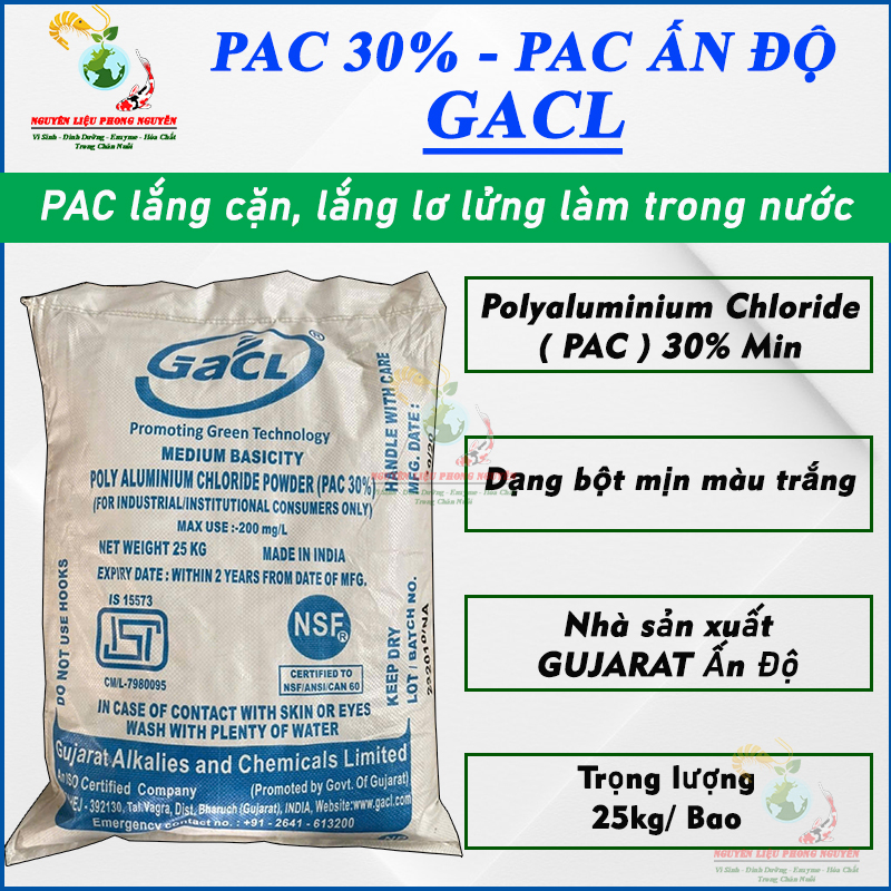 PAC 30% PAC trợ lắng, lắng cặn, lắng lơ lửng làm trong nước hồ bơi, nước ao hồ kênh rạch, PAC trắng Ấn Độ
