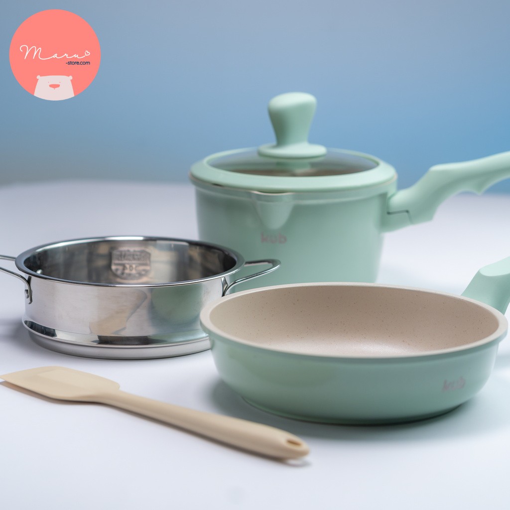 [Tặng nước rửa đa năng KUB] Bộ nồi & chảo vân đá maifan chống dính KUB (kèm xửng hấp)