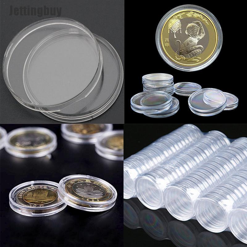Jettingbuy 10pcs 35mm Applied Clear Round Cases Coin Storage Capsules Holder Round Plastic