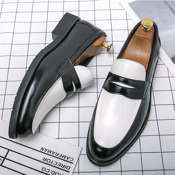 [Hoàn Tiền 15%] Giày Tây Lười Penny Loafer Black White Da Không Nhăn SG1094 Saosaigon