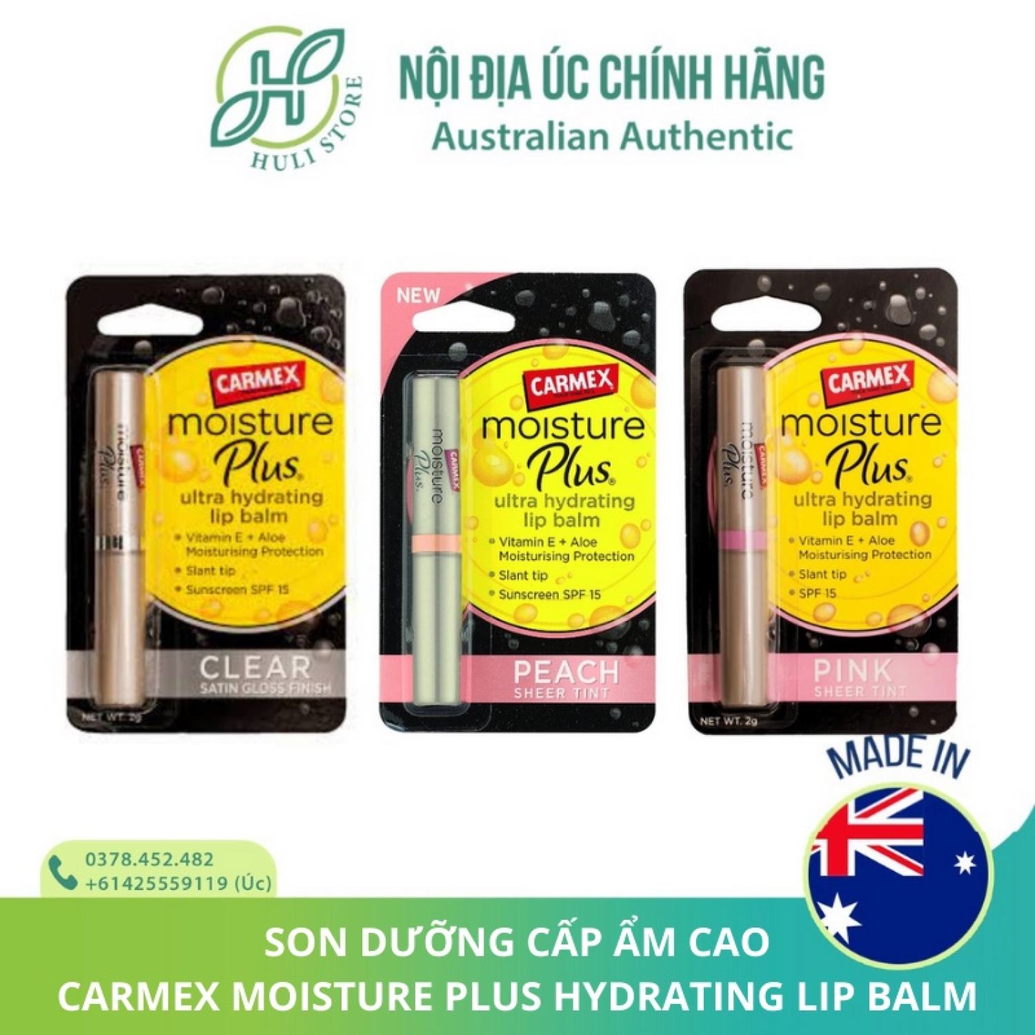 Son dưỡng môi carmex lip balm moisture plus sheer tint spf 15 2g