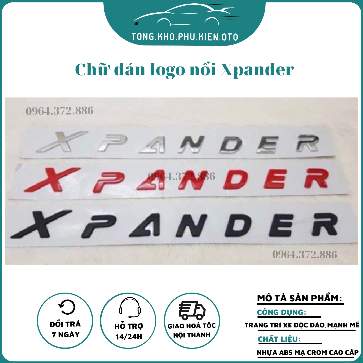Chữ dán logo nổi xpander nhựa abs mạ crom