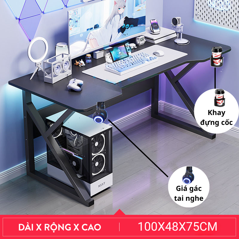 Bàn làm việc, bàn gaming chữ U K Z, chân sắt sơn tĩnh điện, mặt gỗ MDF kích thước 1m, 1m2 chắc chắn