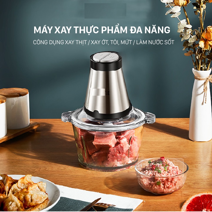 Meat grinder, food Grinder multifunction capacity 2L, 4 blade knife, grinder is puree all kinds of food hard and soft, easy cleaning.