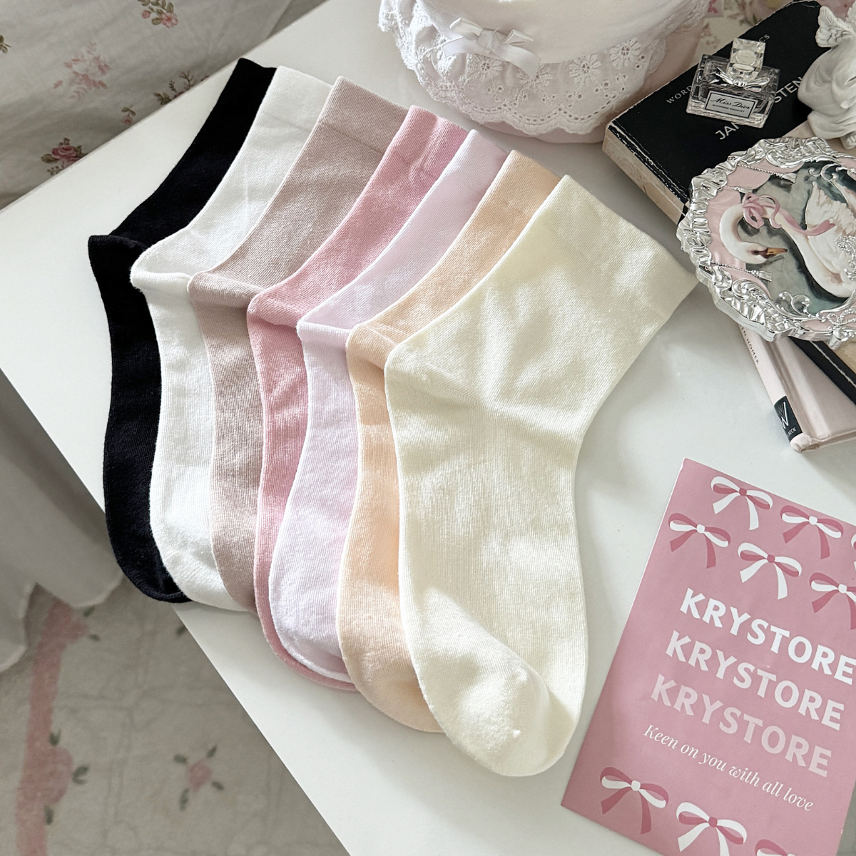 Tất trơn Basic màu pastel chất mịn đẹp Krystore TC37