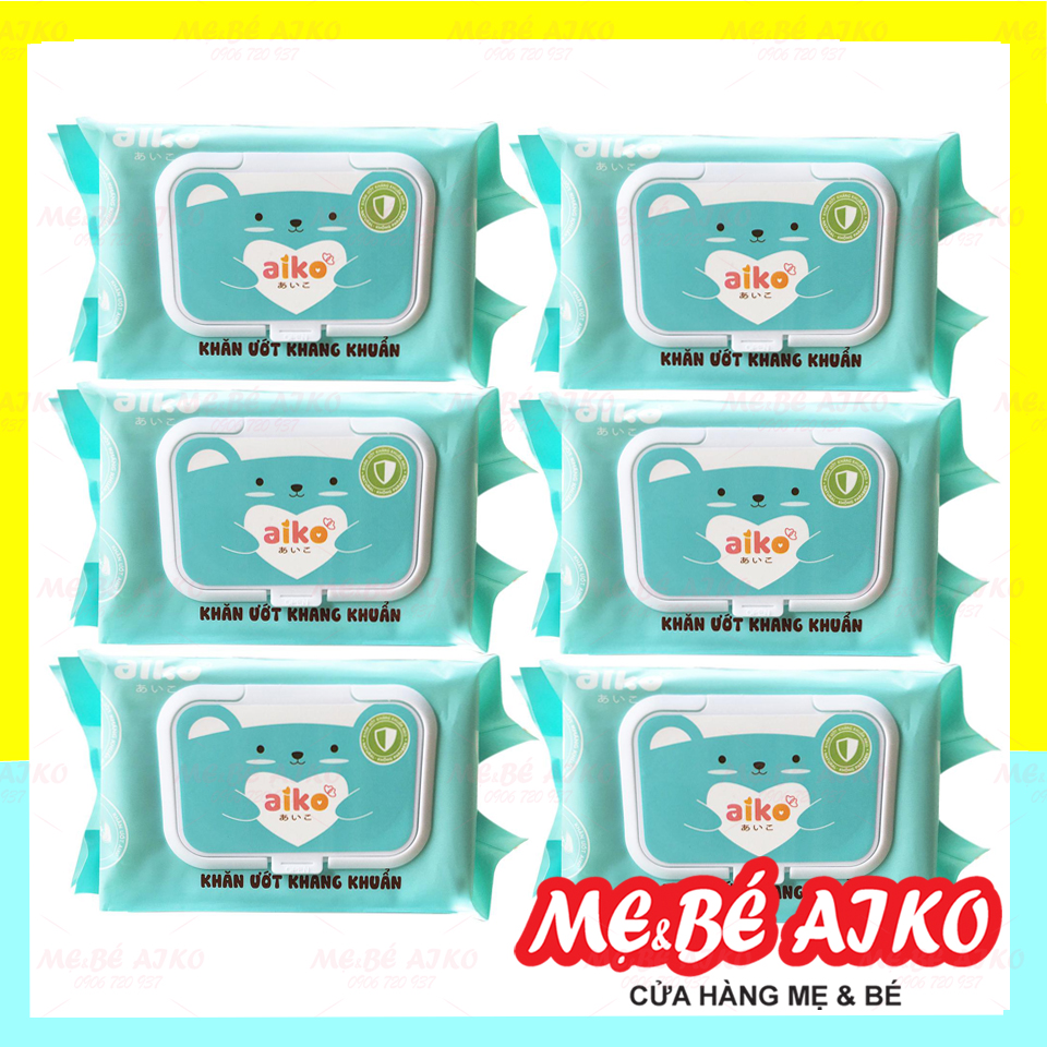 Bộ 6 gói khăn giấy ướt kháng khuẩn aiko 100 tờ/gói