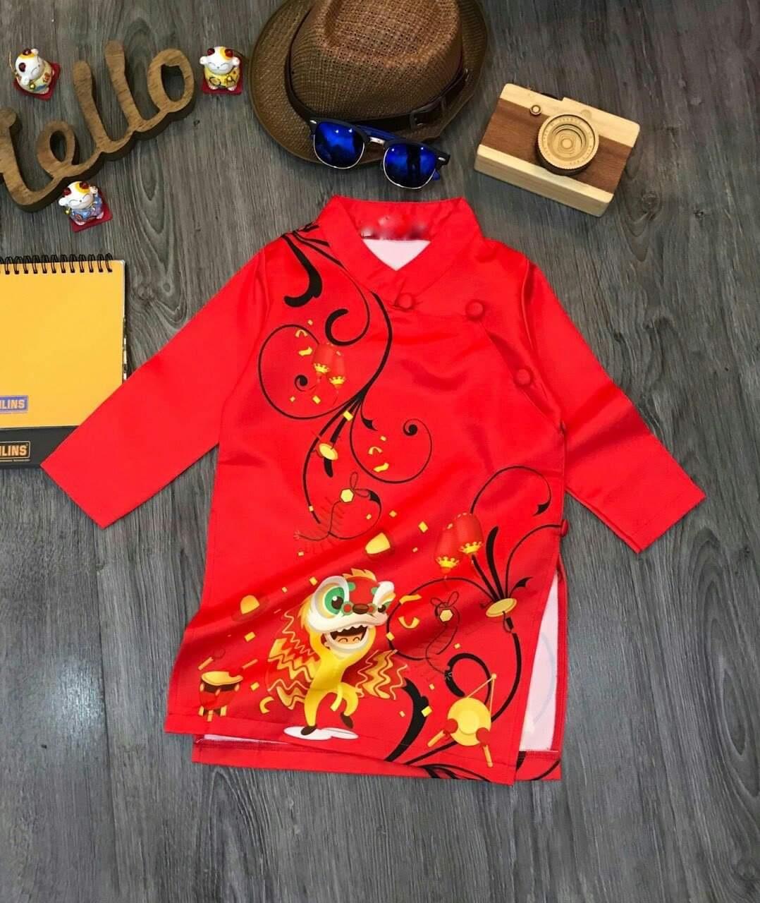 Áo dài cách tân cho bé trai bé gái Đón Xuân Dễ Thương Áo dài Tết mẫu mới hottrend hình múa lân cao cấp cho bé từ 9kg đến 35kg Shop Tân Thời Đại