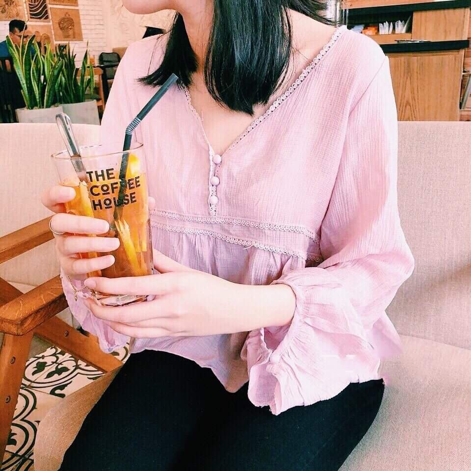 Áo tay dài Babydoll cổ tim