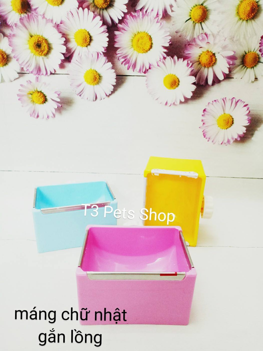 chén chữ nhật gắn lồng dành cho thỏ, bọ, chó, mèo - T3 PETS SHOP