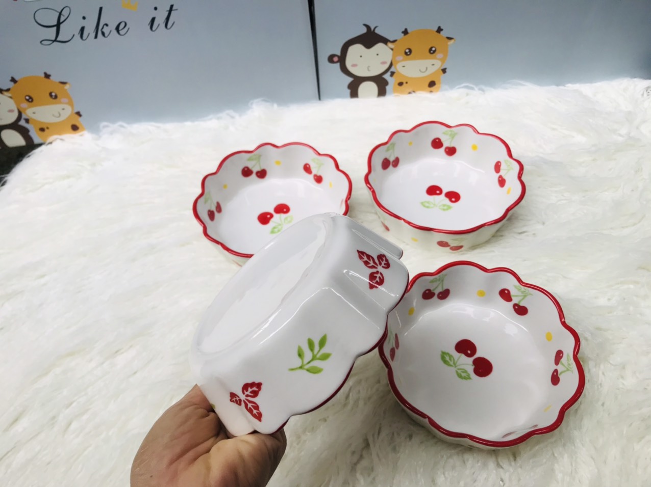 Bát Đĩa Gốm Sứ Họa Tiết Trái Dâu Tây, Cherry