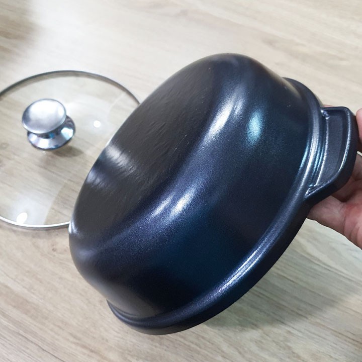Nồi lẩu gang nắp kính 18cm