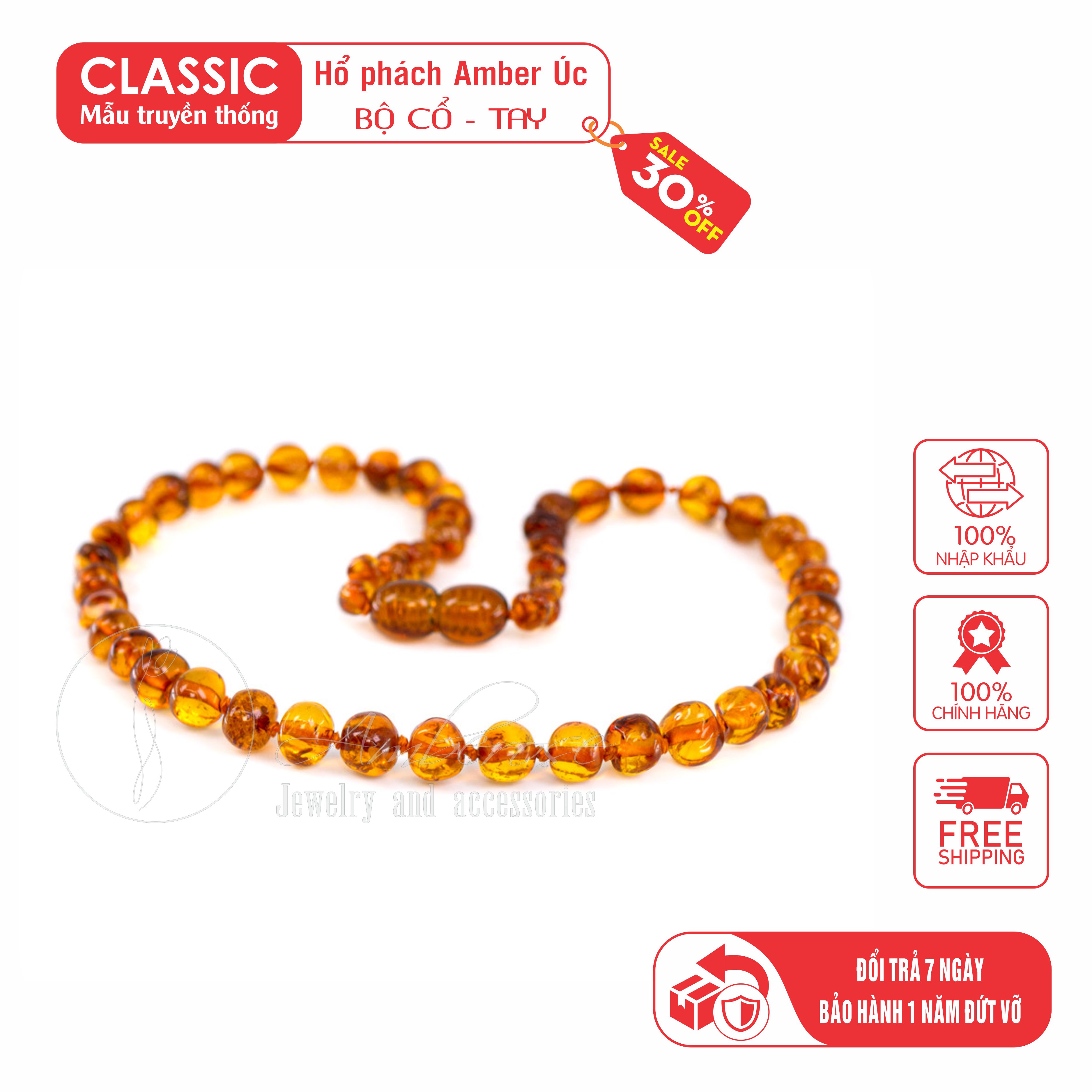 Vòng cổ hổ phách amber úc cho bé từ 0-10 tuổi vcm1mo