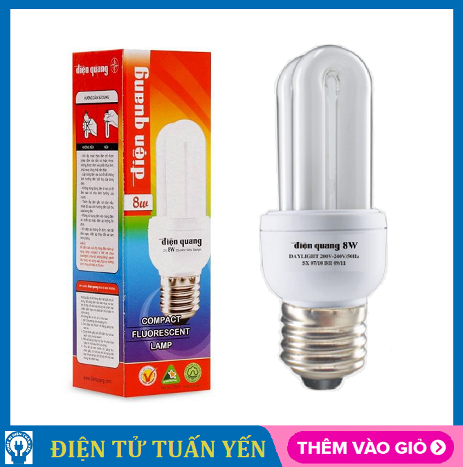 Đèn compact Điện Quang 2U công suất 8W đuôi E27 ánh sáng trắng - Hàng chính hãng
