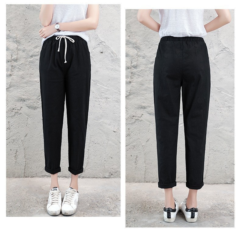 Quần baggy nữ cạp chun chất thô đũi