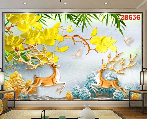 Decal tranh dán tường 3d hiện đại hươu trang trí nhà cửa phòng khách phòng ngủ chất liệu decal pp keo sẵn bóc dán PA
