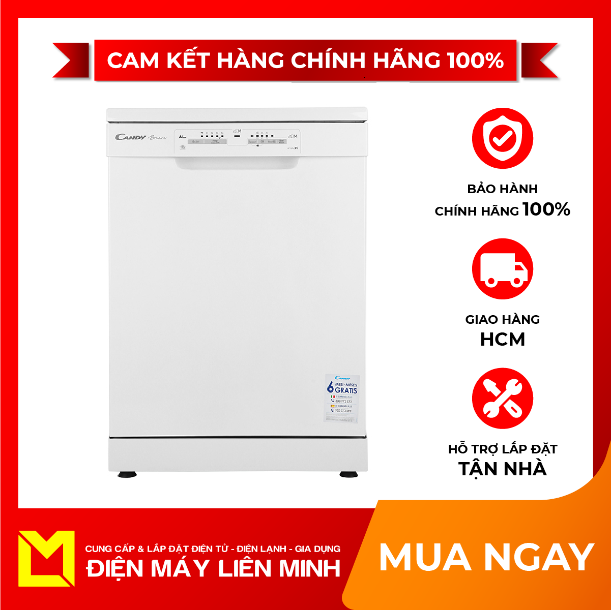[Trả góp 0%]Máy rửa chén Candy CDPN 1L390PW 2150W -   13 bộ Châu Âu (3-4 bữa ăn Việt), Rửa nước nóng,  Nơi sản xuất:Thổ Nhĩ Kỳ