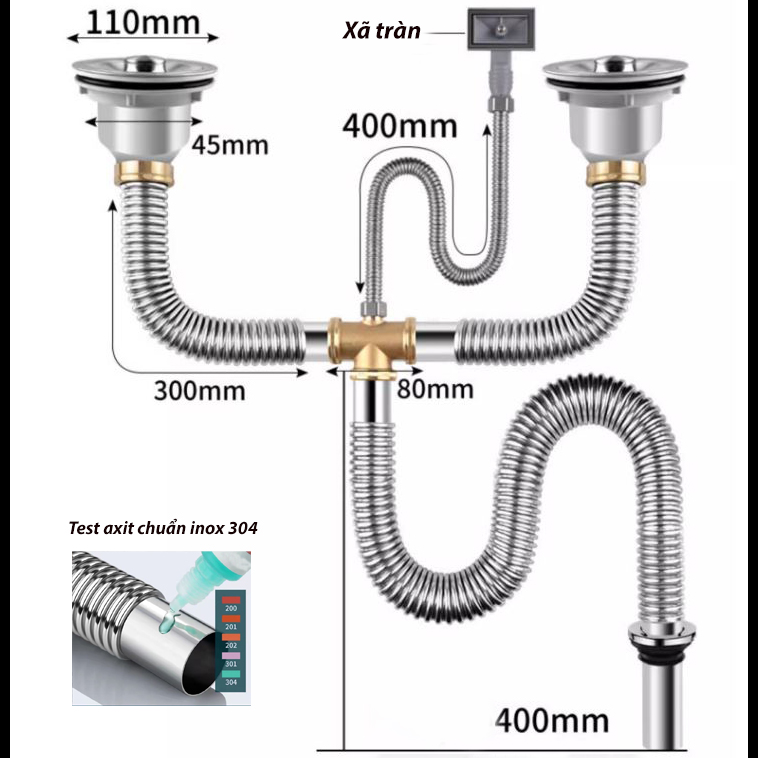 Bộ xã Bồn Rửa Chén Đôi Inox 304