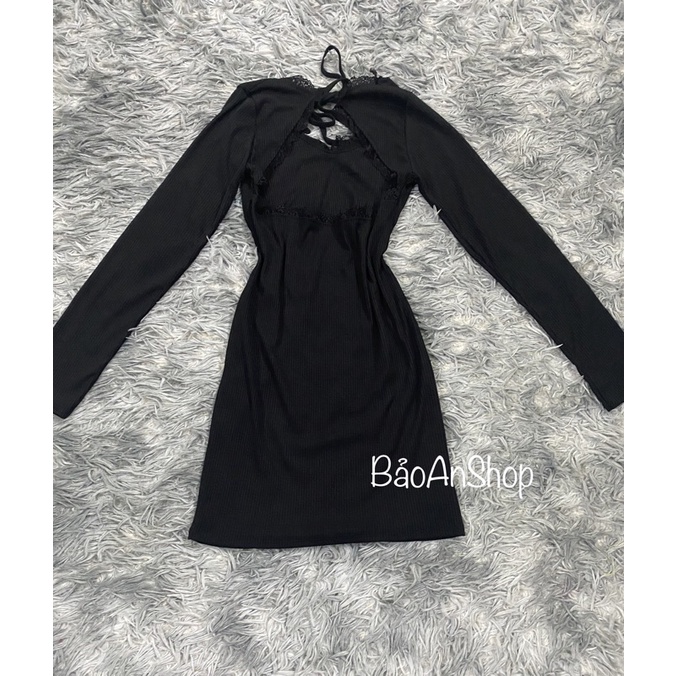 Đầm body gân viền ren
