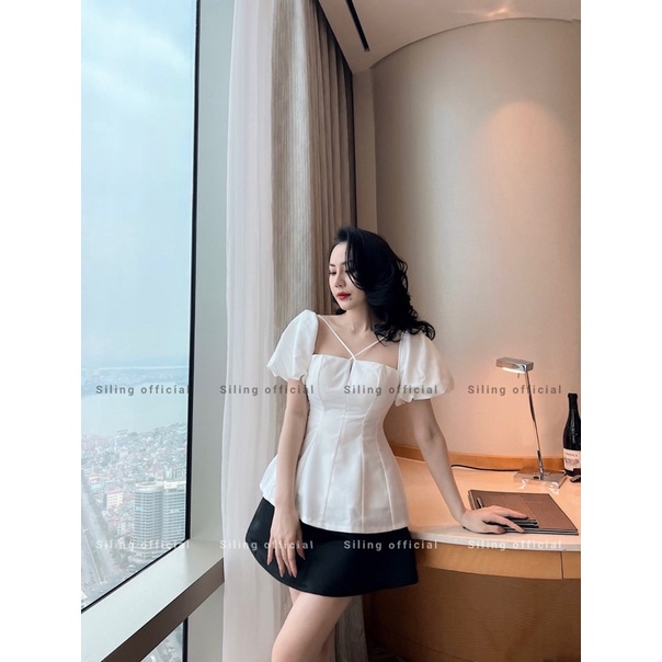 [Mã LAZFASHION42 - giảm 15% đơn từ 349k] Áo Tay Phồng Dây Chéo Thanh lịch - Katie Top