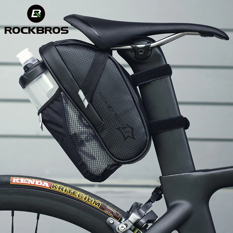 ROCKBROS Rainproof Bike Bicycle Rear Bag With Water Bottle Pocket Bicycle Tail Bag Saddle Bag Reflective Pouch Bike Accessories