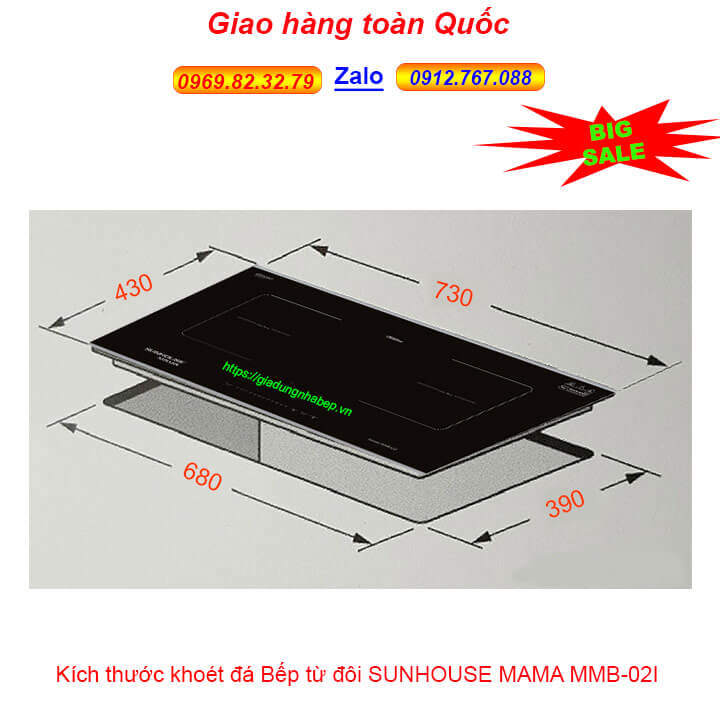 Bếp đôi điện từ Sunhouse Mama MMB-02i