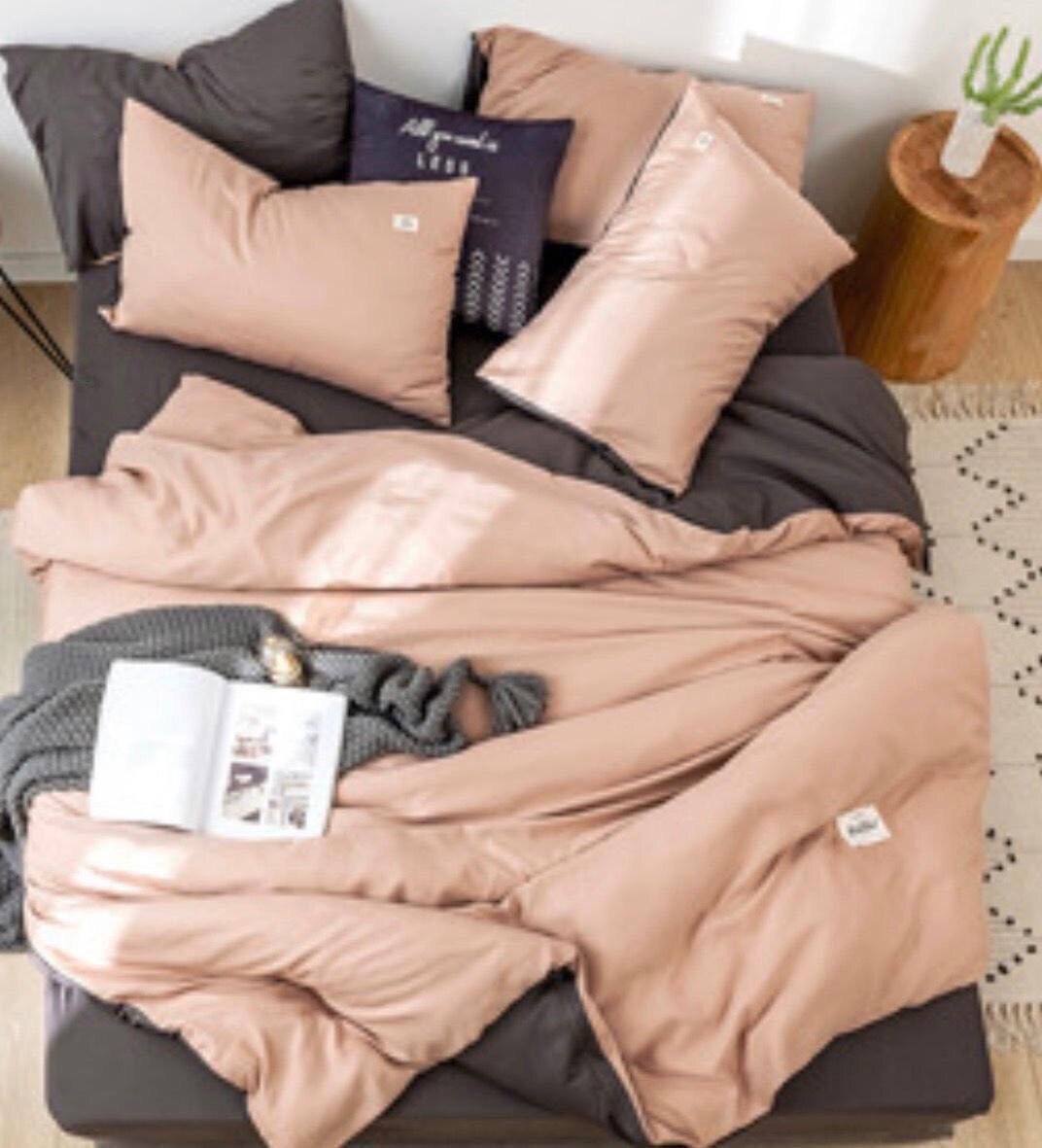 Trọn Bộ Chăn Ga Gối Cotton Tici Xuất Nhật Màu Cam Đất Basic, Mát Mịn