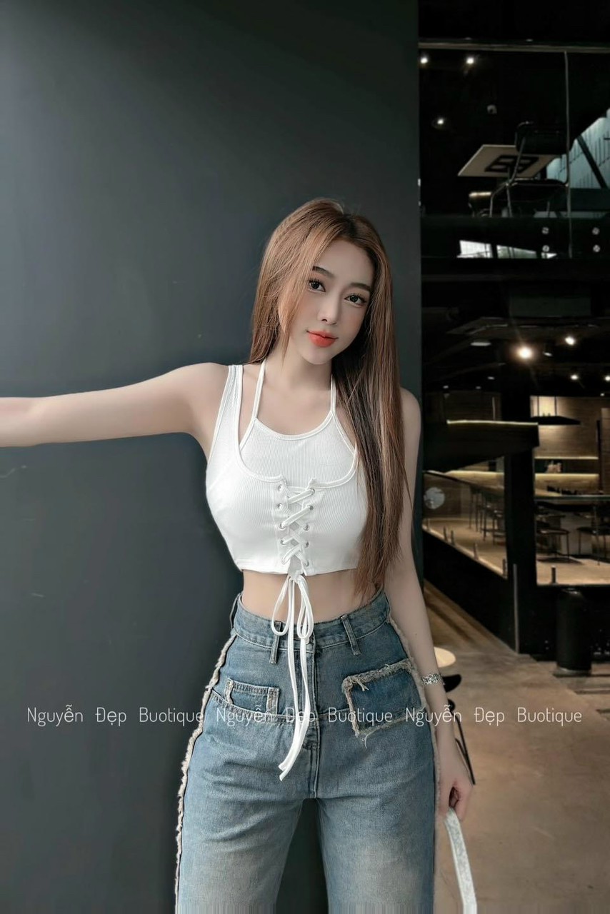 [Mới] Sét Áo Yếm Croptop Xỏ Chéo Dây Cổ Yếm