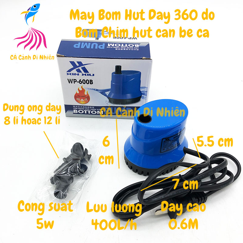 Máy bơm hút đáy 360 độ 5w xin xiu bơm chìm hút cặn bể cá wp-600b