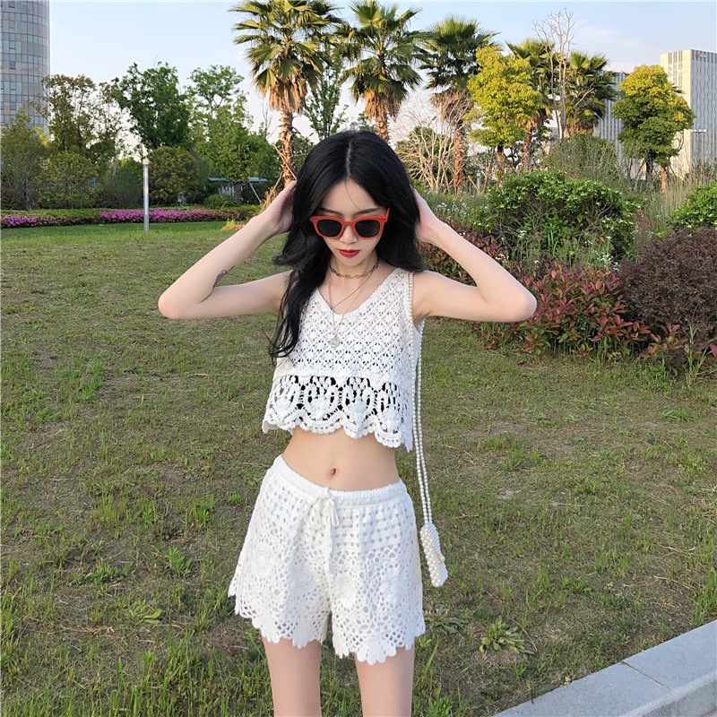 Set Ren Bikini Vintage Đi Biển Gồm 2 Món Bra Và Sooc