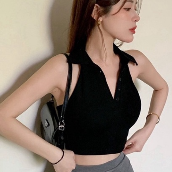 Áo yếm hở lưng - Áo croptop cổ Polo siêu xinh chất vải borip mềm mịn