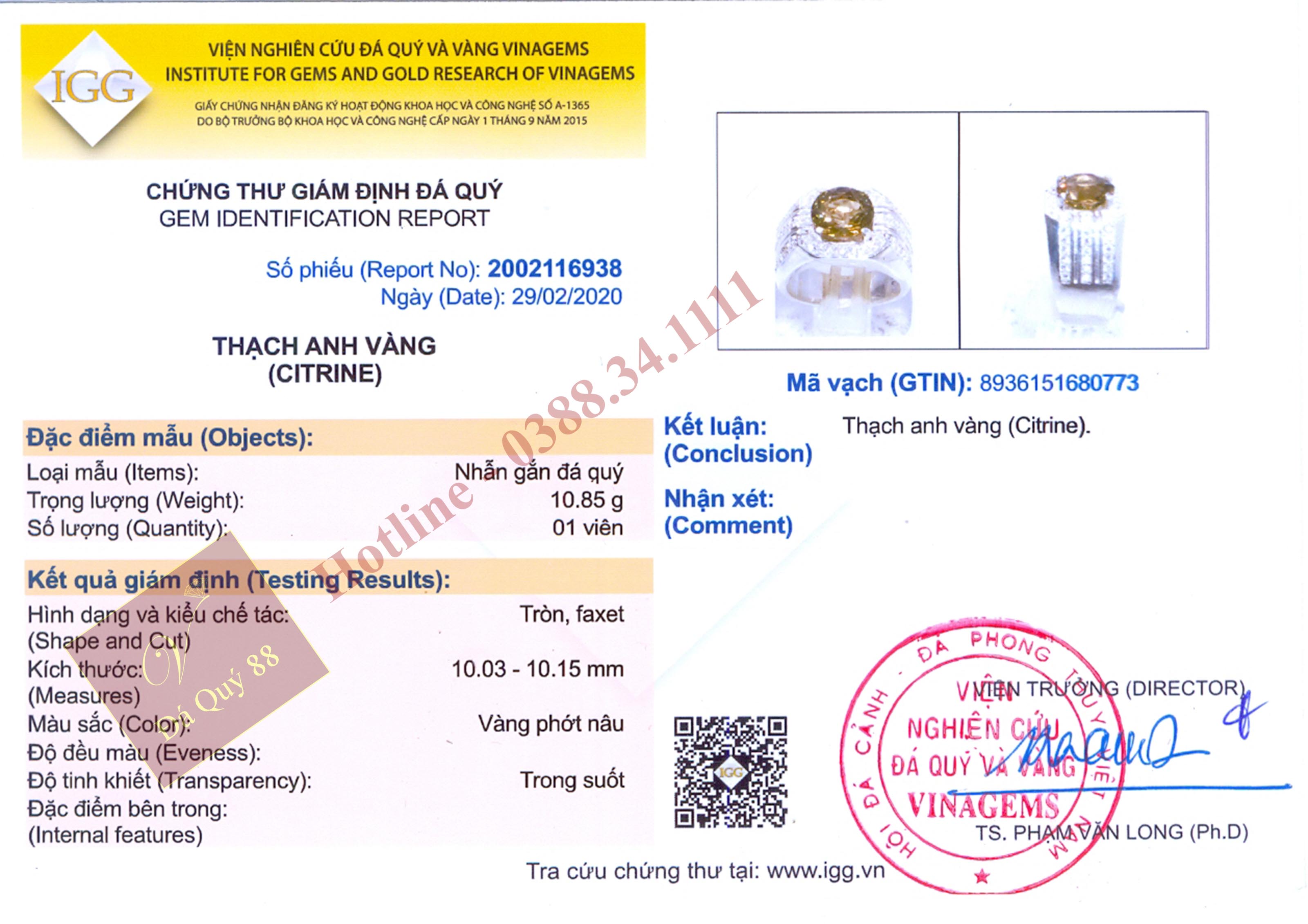 Nhẫn Đá Thạch Anh Vàng Phong Thuỷ May Mắn Bạc Ta