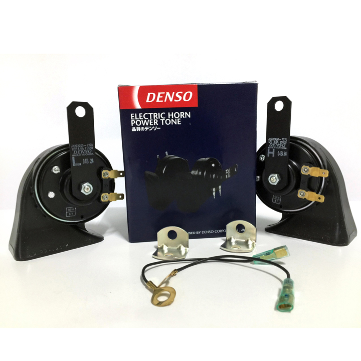 (Giá cả bộ 2 còi) Bộ 2 còi sên Denso 12V, còi ô tô, còi xe máy - Tặng kèm giắc cắm - [công nghệ Nhật Bản - Made in Indonesia], (bảo hành 3 tháng)